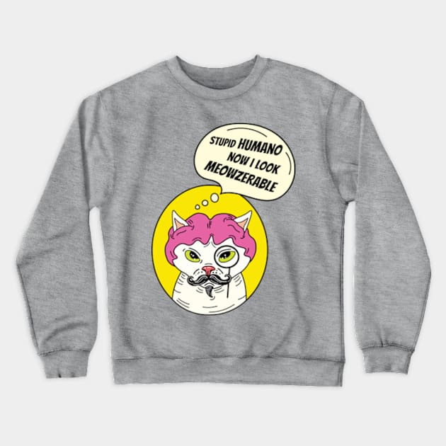 Cat with wig, cat with a mustache Crewneck Sweatshirt by Sourdigitals